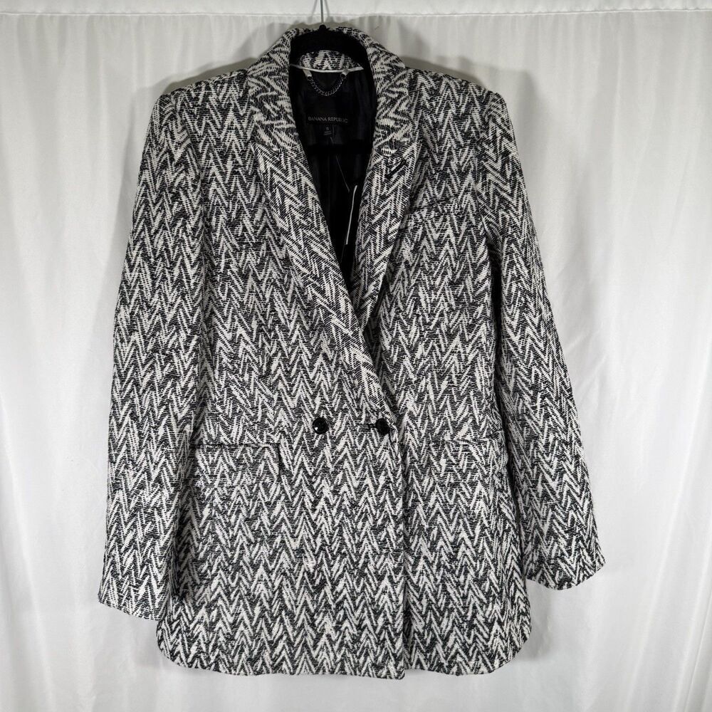 New Banana Republic Jacket Women's Small White Black 2 Button Front Cotton Blend